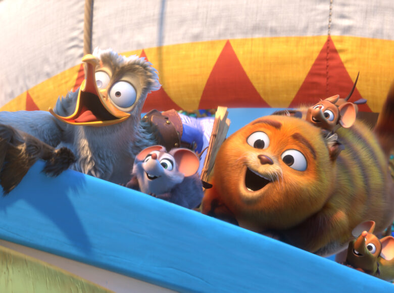 Kadr przedstawia mysz – tytułową Pati wraz z innymi zwierzętami na pokładzie statku.