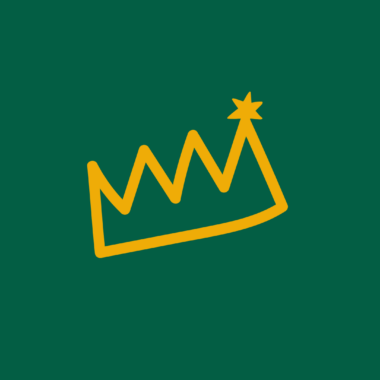 Grafika. Na środku zielonego tła narysowana linią żółta korona, zwieńczona gwiazdką.