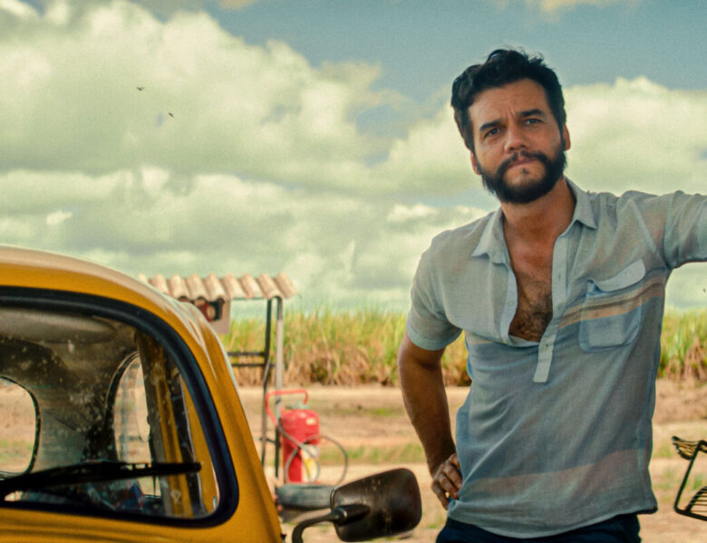 Na pierwszym planie młody, brodaty mężczyzna w rozpiętej koszulce polo. Mężczyzna stoi obok zaparkowanego samochodu. Za mężczyzną widoczny fragment ściany budynku oraz krzesło ogrodowe stojące przy budynku. Na dalszym planie gęste kępy trawy rosnące wzdłuż linii horyzontu oraz niebo pokryte białymi chmurami.